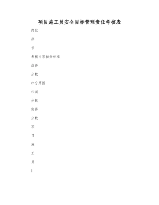 项目施工员安全目标管理责任考核表