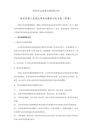 项目管理人员岗位等级及薪资评定方案