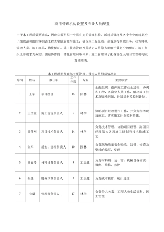 项目管理机构设置及专业人员配置
