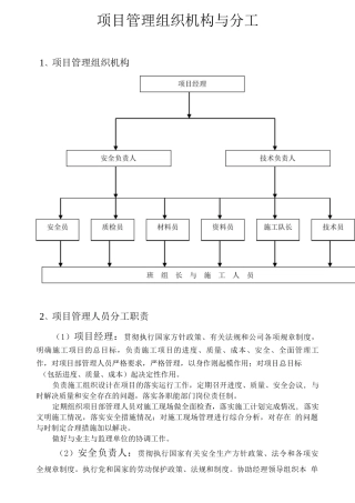 项目管理组织机构及分工