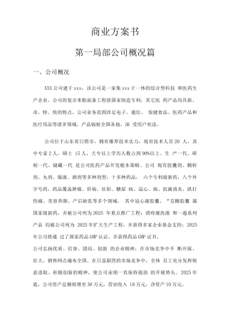 项目融资商业计划书范文