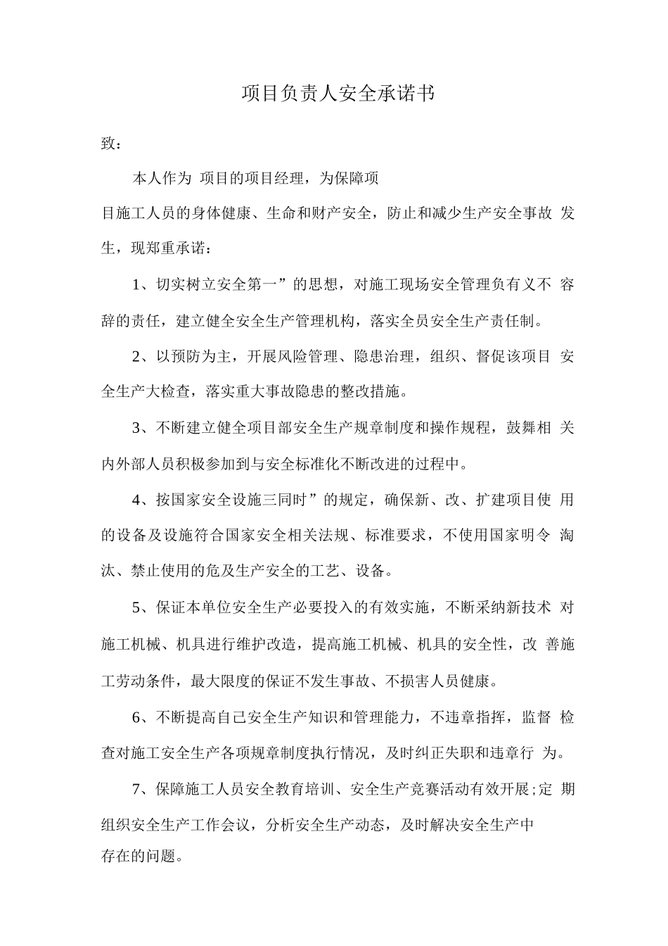 项目负责人安全承诺书_第1页