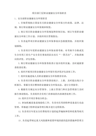 项目部门层职业健康安全环保职责