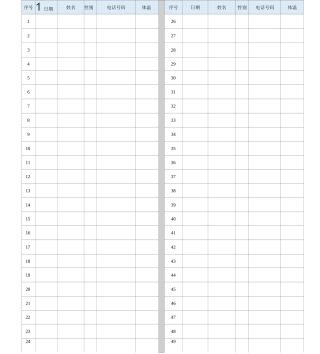 顾客体温测量登记表