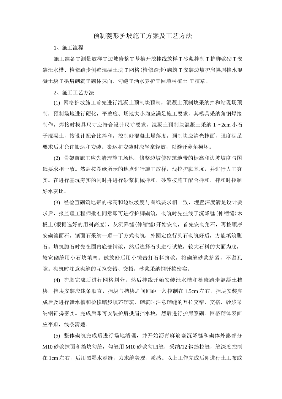 预制菱形护坡施工方案及工艺方法_第1页