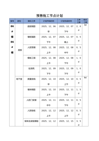 预售抢工节点计划