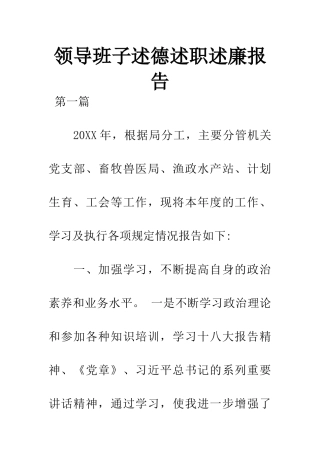 领导班子述德述职述廉报告