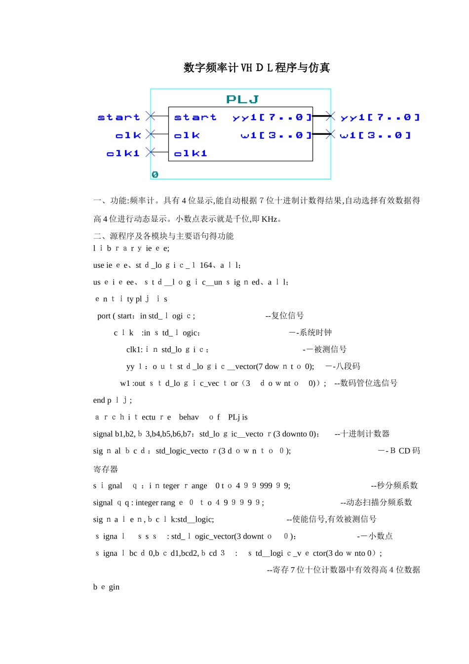 频率计vhdl程序与仿真_第1页