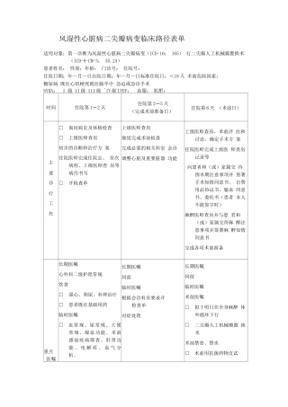 风湿性心脏病二尖瓣病变临床路径表单