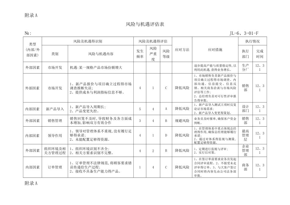 风险和机遇评估表_第1页