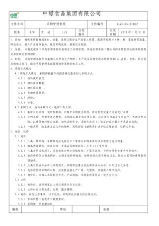 食品公司采购管理制度