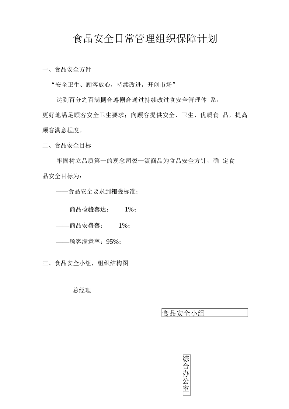 食品安全日常管理组织保障计划_第1页