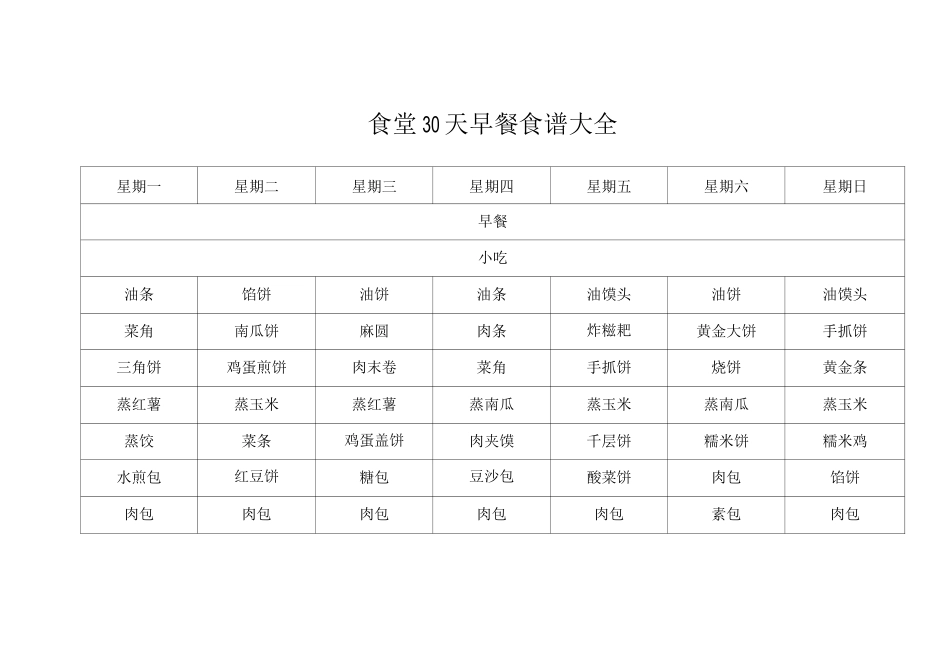 食堂30天早餐食谱_第1页
