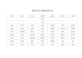 食堂30天早餐食谱