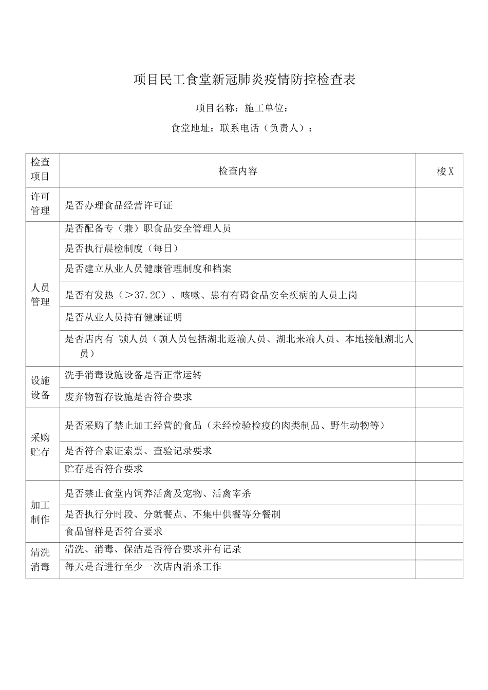 食堂新冠肺炎疫情防控检查表_第1页