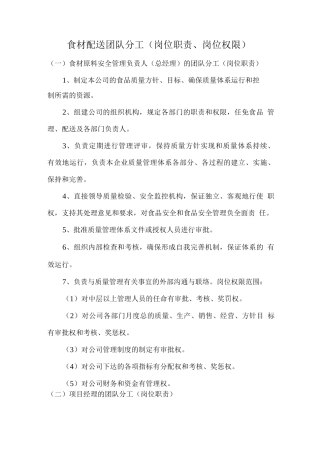 食材配送团队分工