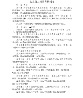 餐厅员工绩效考核制度