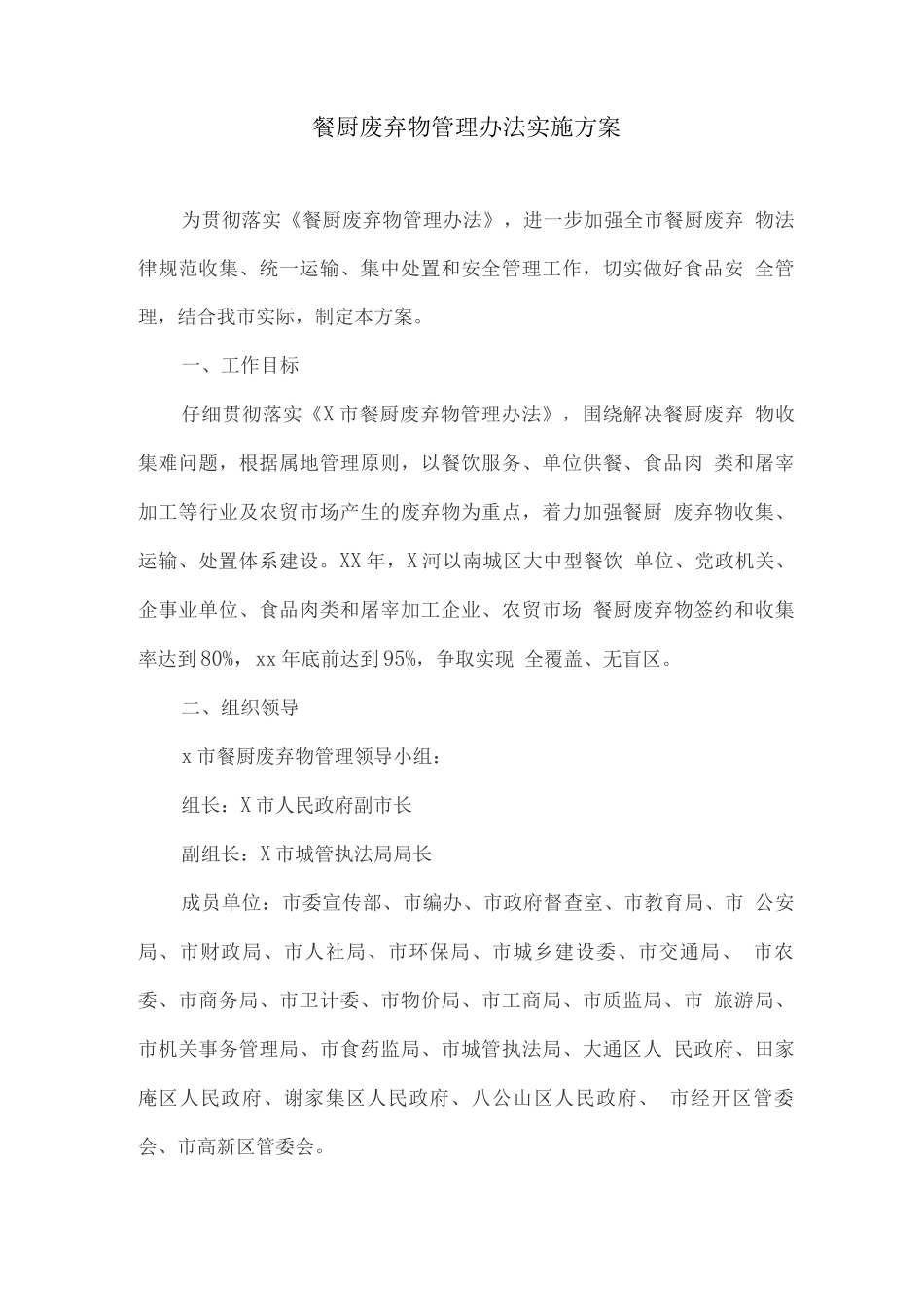 餐厨废弃物管理办法实施方案_第1页