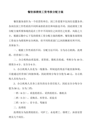 餐饮部绩效工资考核分配方案202512