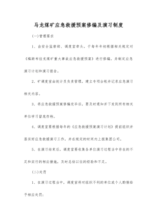 马龙煤矿应急救援预案修编及演练制度