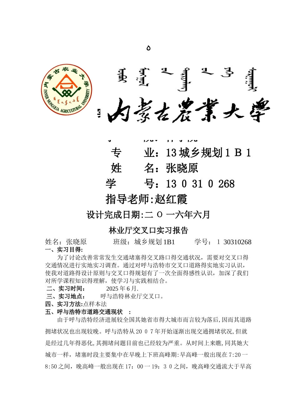 驰誉交叉路口实习报告_第1页