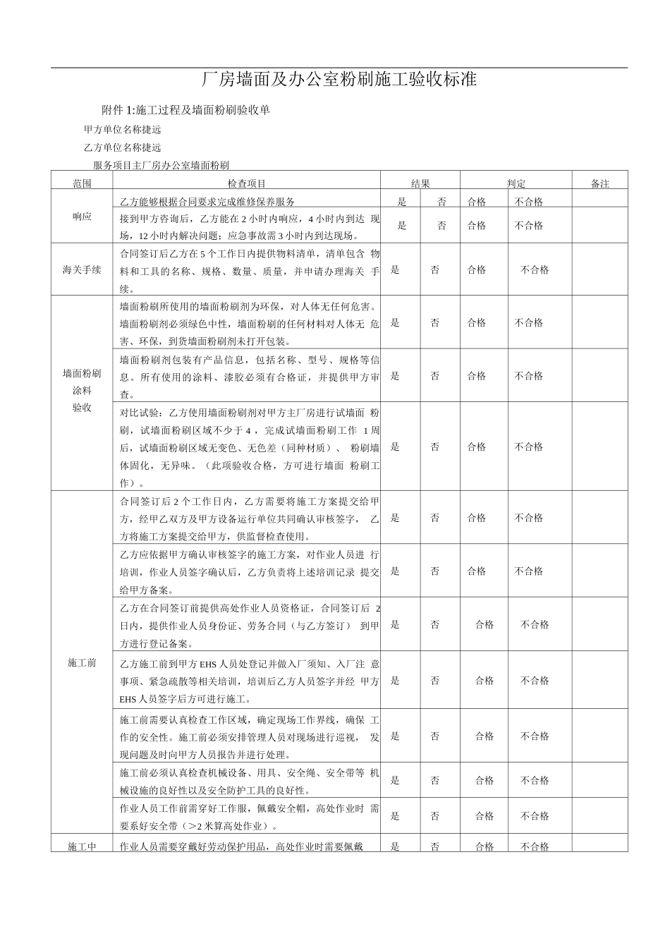 验收报告-厂房墙面及办公室粉刷施工验收单_第1页