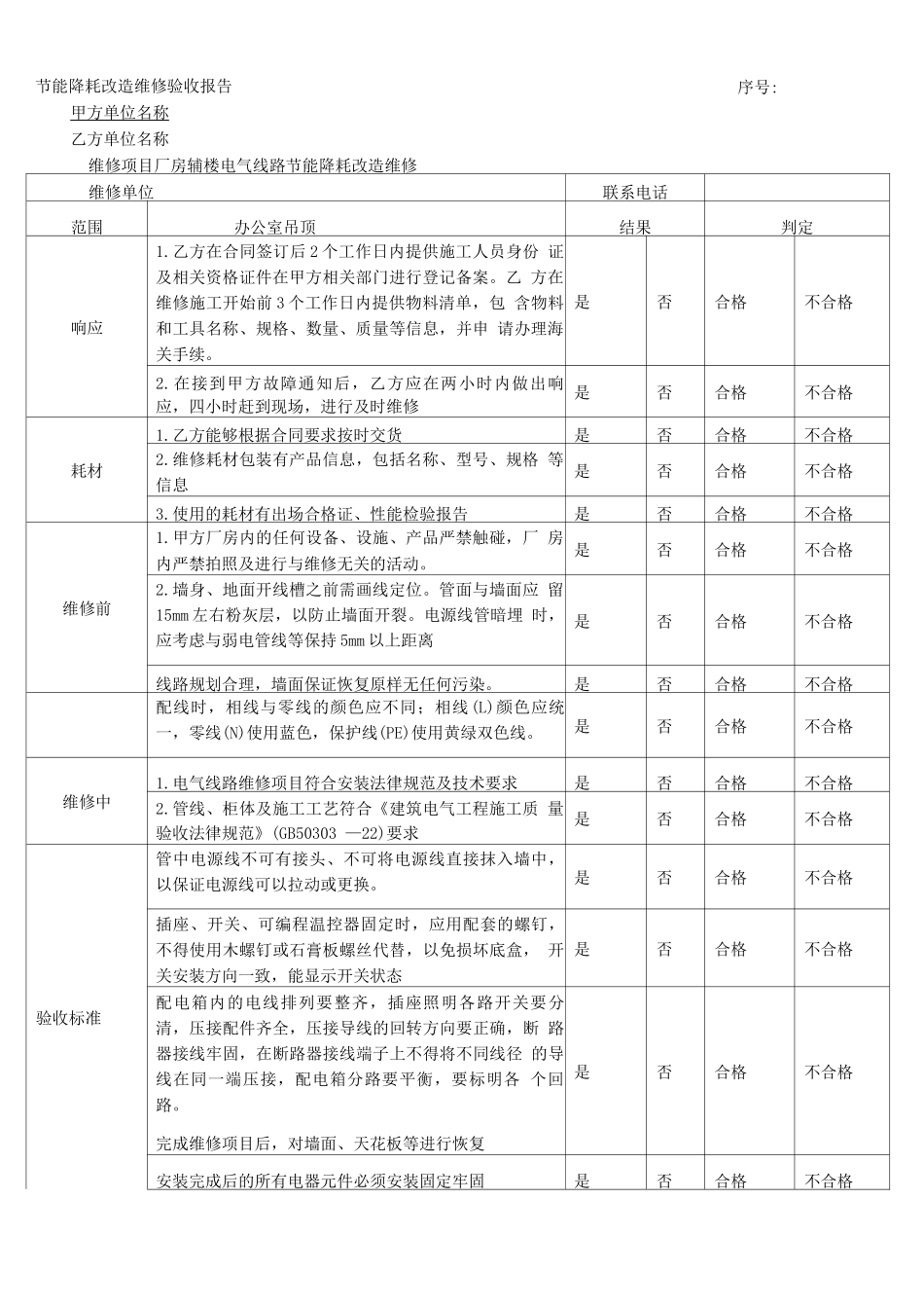验收报告-厂房电气线路节能降耗改造维修验收单_第1页