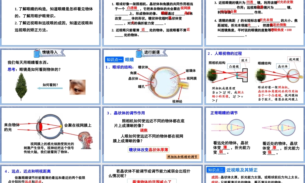 （24人教版）八年级物理上册第4节 眼睛和眼镜 课件