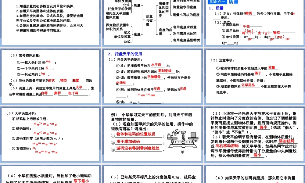 （24人教版）八年级物理上册第六章 质量与密度复习和总结 课件 