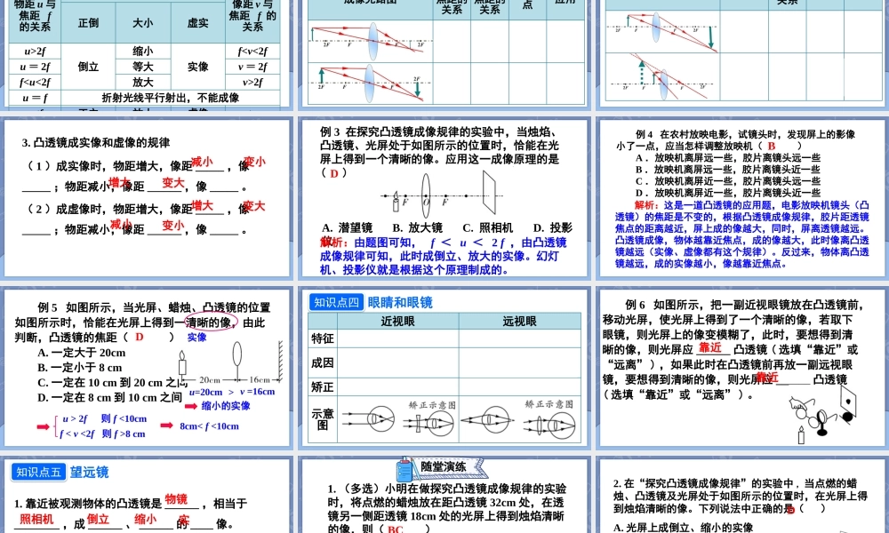 （24人教版）八年级物理上册第五章 透镜及其应用复习和总结 课件 