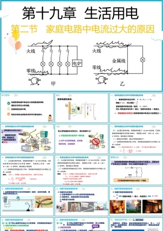 2025-2026学年人教版九年级物理19.2家庭电路中电流过大的原因 课件