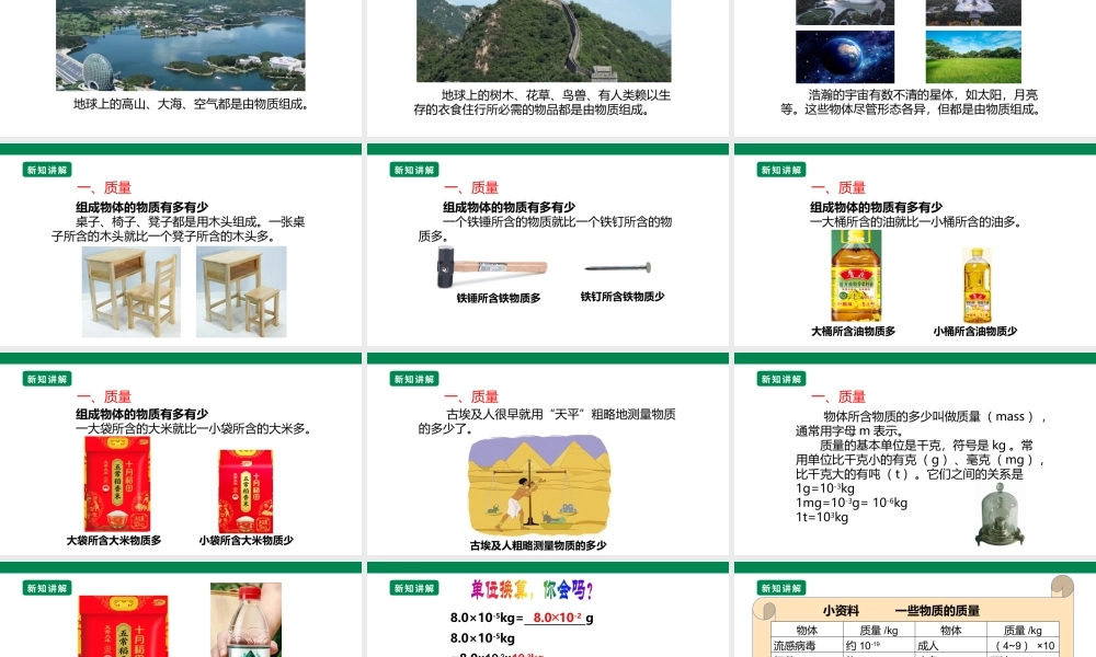 （2024人教版）八年级物理上册6.1   质量  核心素养课件