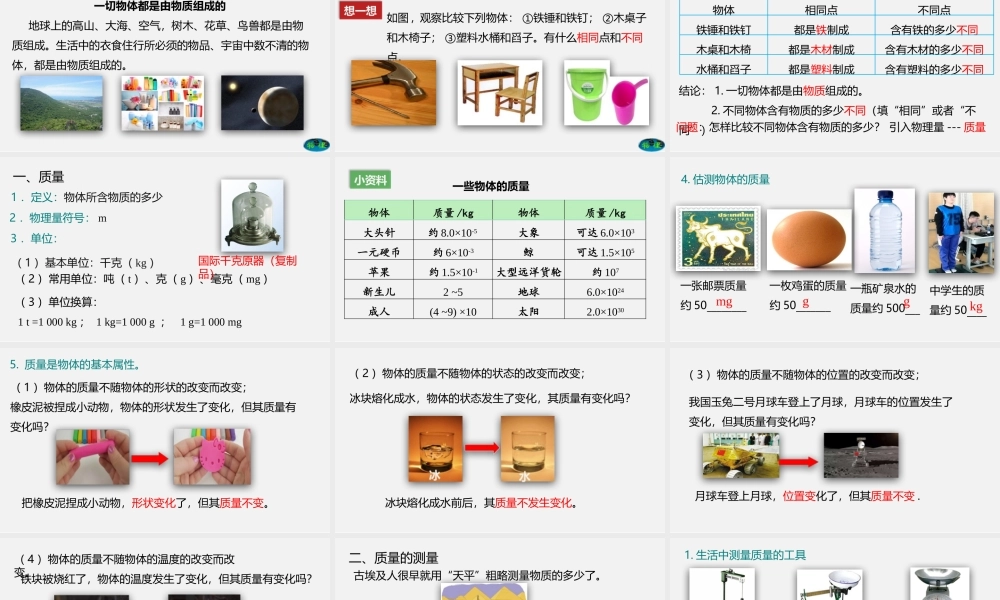 24人教版-八年级物理上册6.1质量 课件