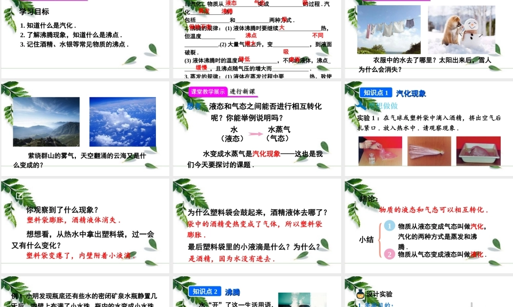 2024人教版八年级物理上册第3节 汽化和液化第1课时 汽化 课件
