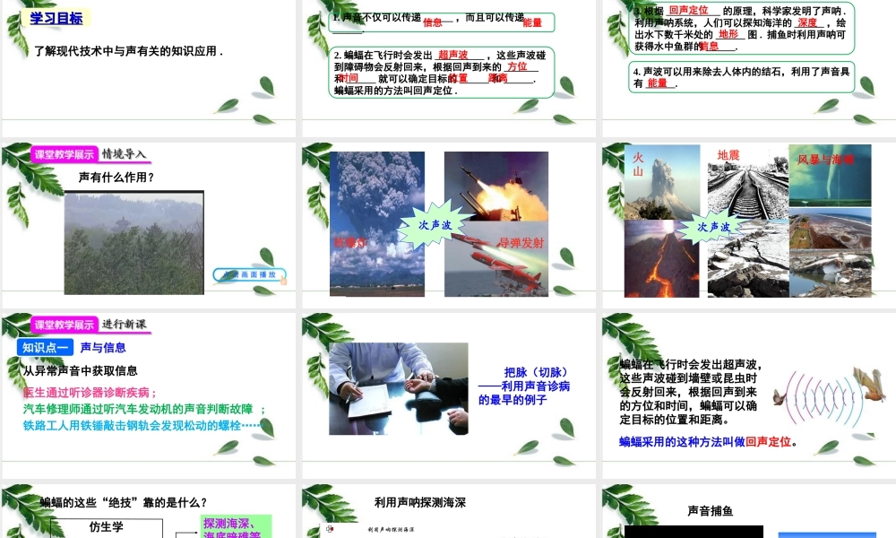 2024人教版八年级物理上册第3节 声的利用 课件