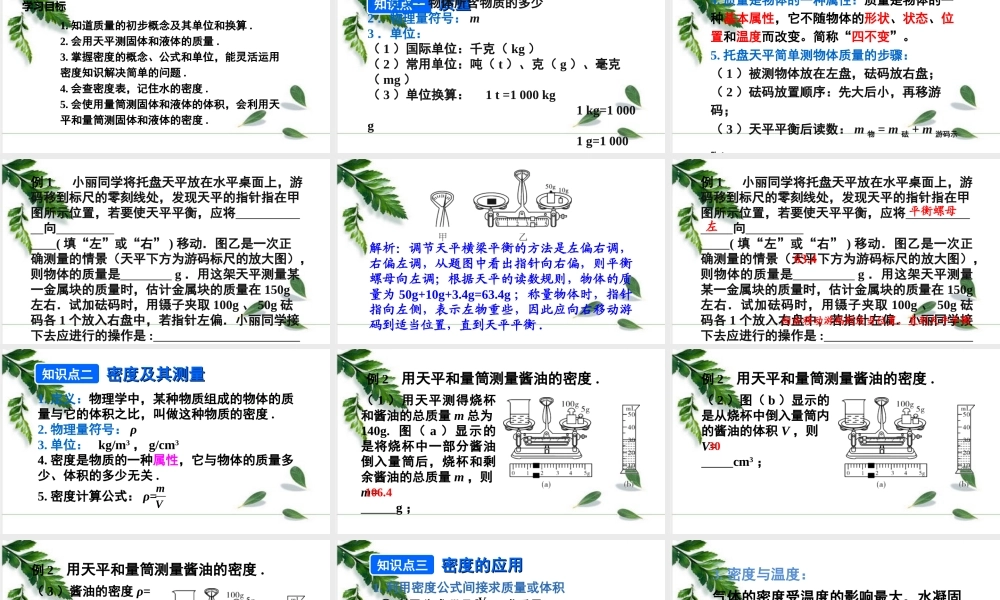 2024人教版八年级物理上册第6章 质量和密度本章复习和总结  课件