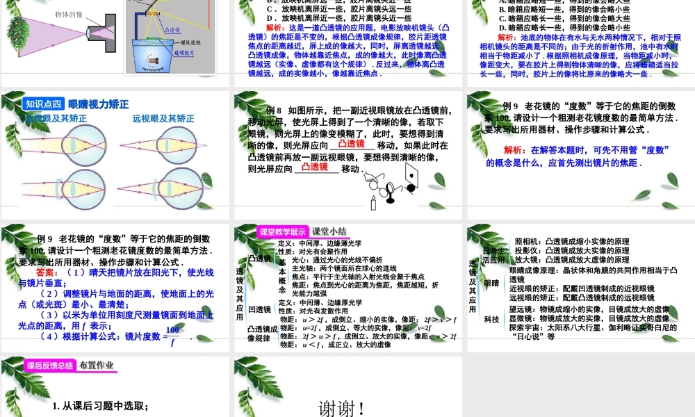 2024人教版八年级物理上册第5章 透镜及其应用 本章复习和总结  课件