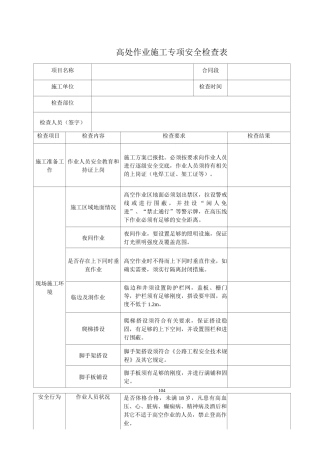 高处作业专项安全检查表