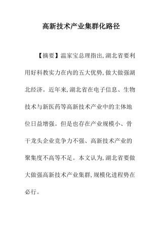 高新技术产业集群化路径