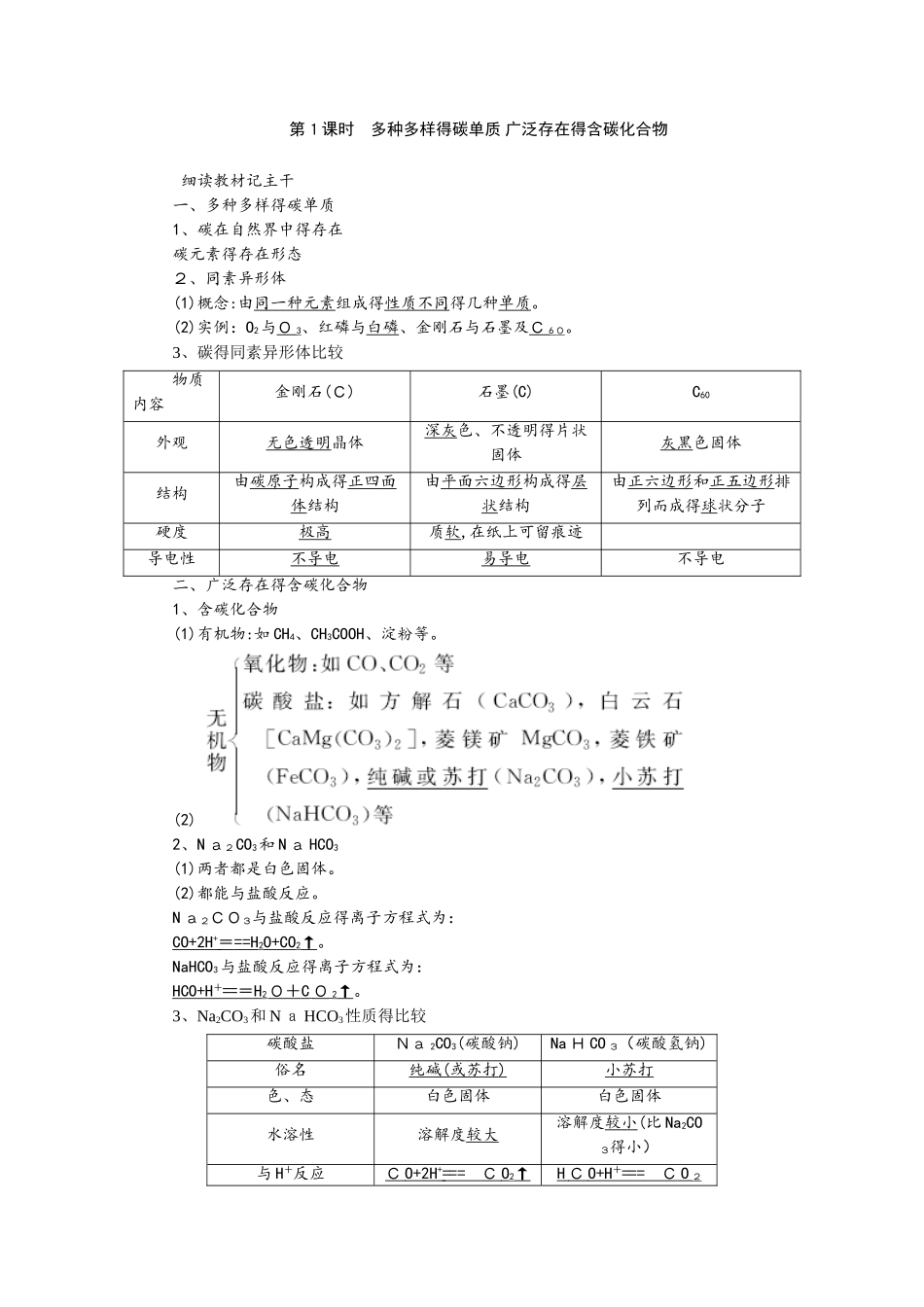 鲁科版必修1 第3章第1节 碳的多样性（第1课时） 学案_第1页