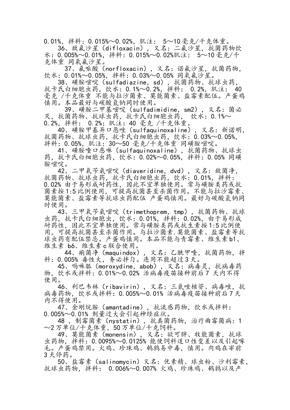 鸡常见药物用法用量表_第3页