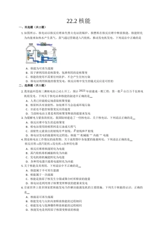 2025秋-人教版九年级物理22.2核能练习（附答案）
