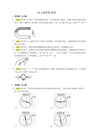 2025秋-人教版九年级物理20.1磁现象磁场练习（附答案）