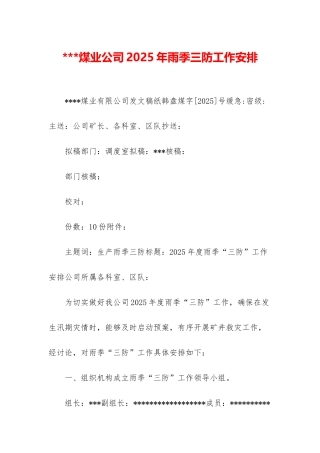 -煤业公司2025年雨季三防工作安排