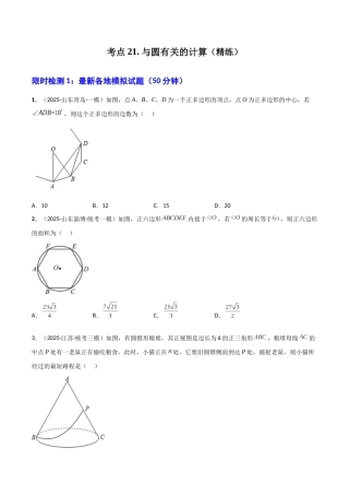 【2026中考】数学核心考点精讲精炼-考点21与圆有关的计算（学生版+名师详解版）