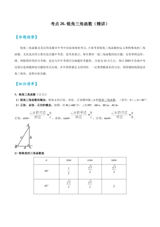 2026中考数学核心考点精讲精炼-考点23锐角三角函数（学生版+名师详解版）