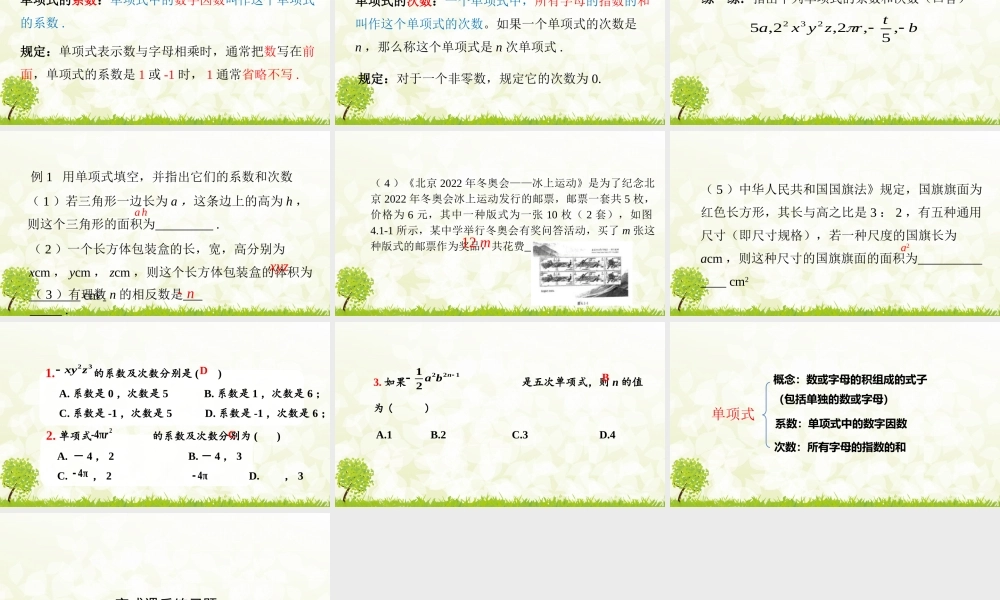 24版-人教七年级上册4.1.1  单项式 素养课件
