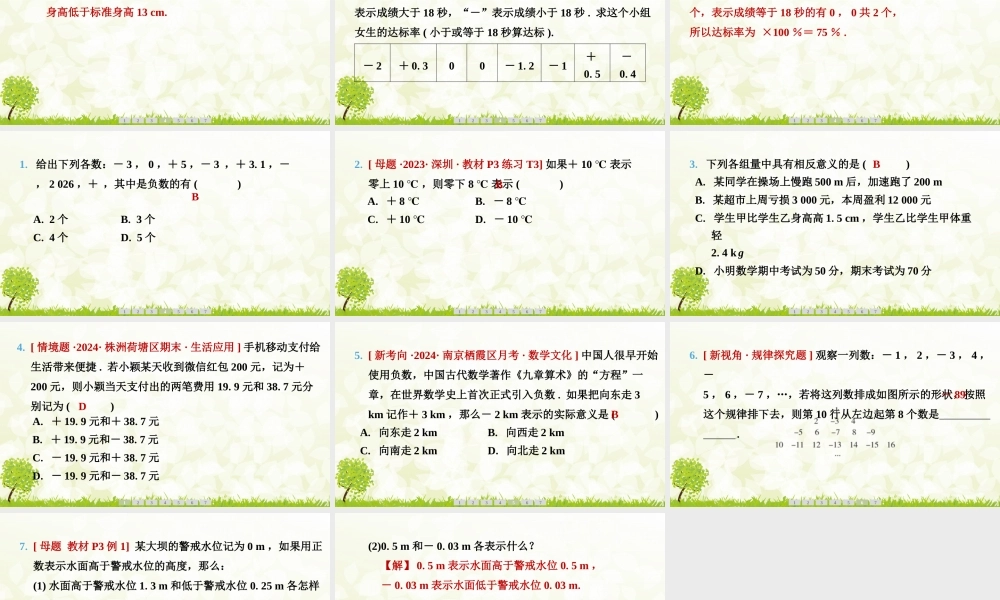 24版人教七年级数学上册基本母题精讲精练1.1第1课时　正数和负数 课件