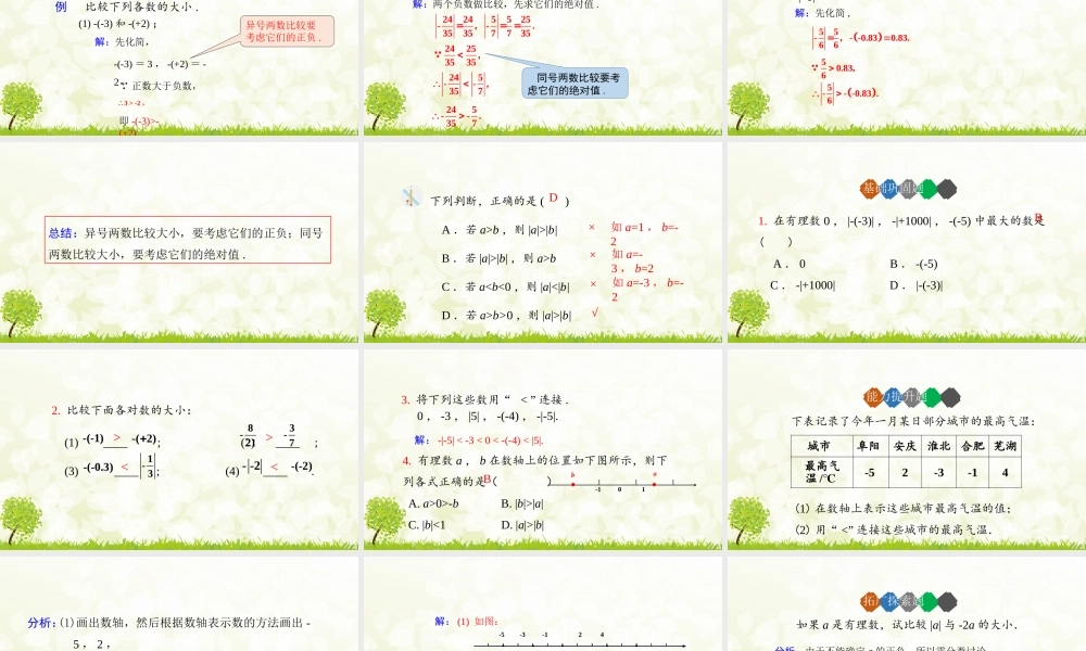 24版人教七年级数学上册基本母题精讲精练1.2.5  有理数的大小比较 课件