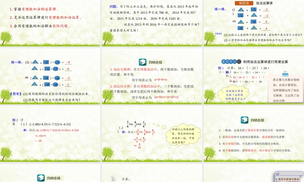 24版人教七年级数学上册基本母题精讲精练2.1.1  有理数的加法  第2课时 课件